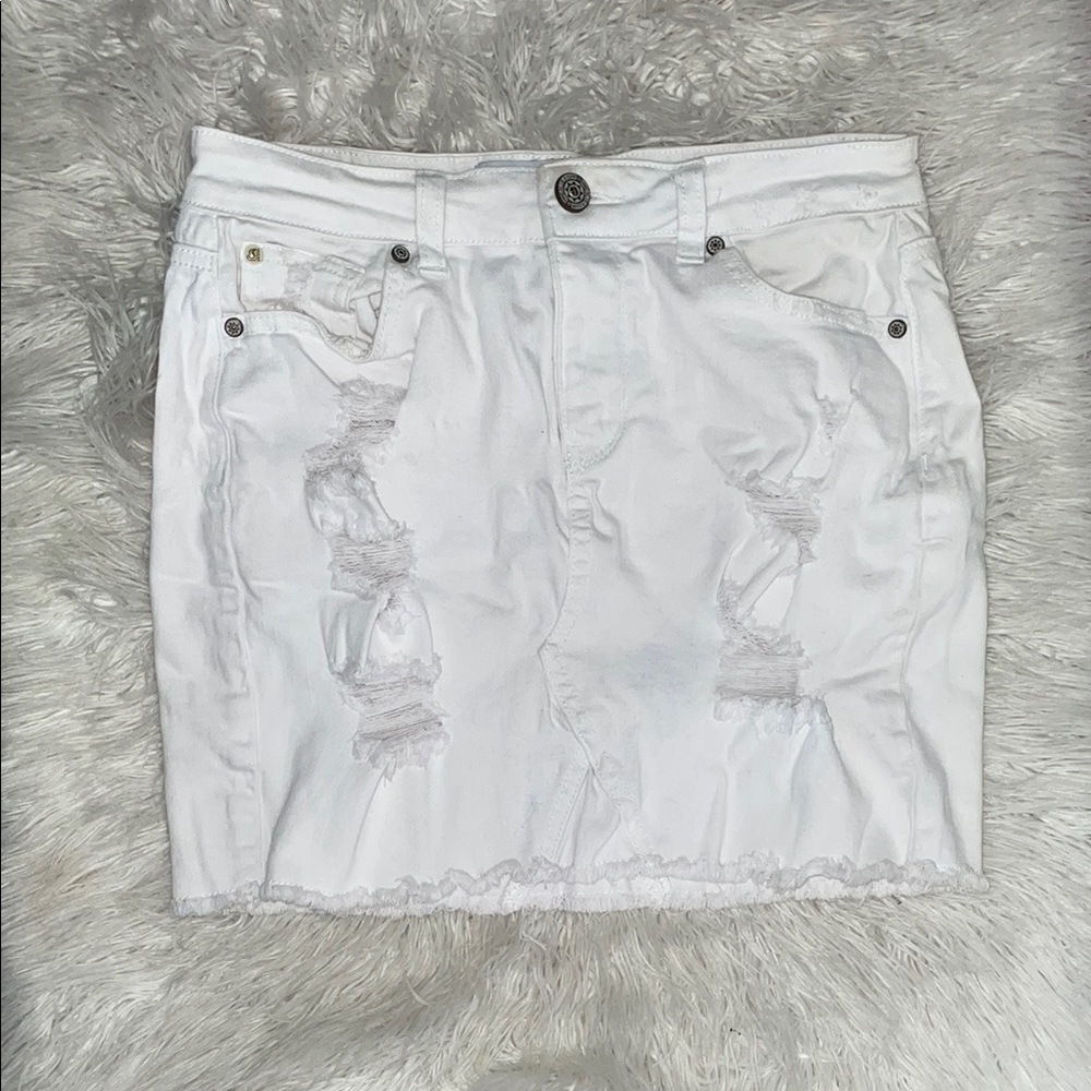 White Distressed Denim Skirt